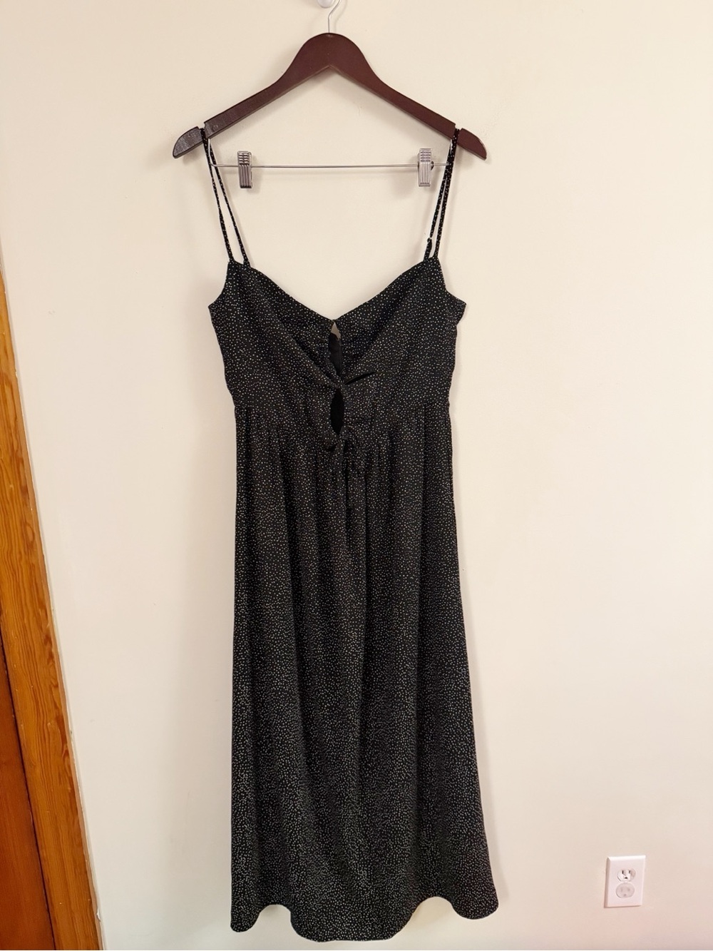 Park & Fifth Tie Front Spotted Midi Dress Size Large Black Cut out Front